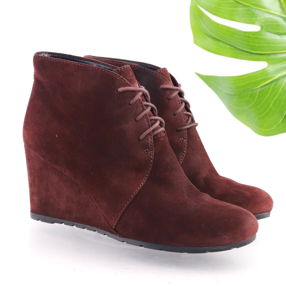 Clarks Womens Rosepoint Dew Boot Size 9 Burgundy Suede Wedge Heel Lace Up Bootie